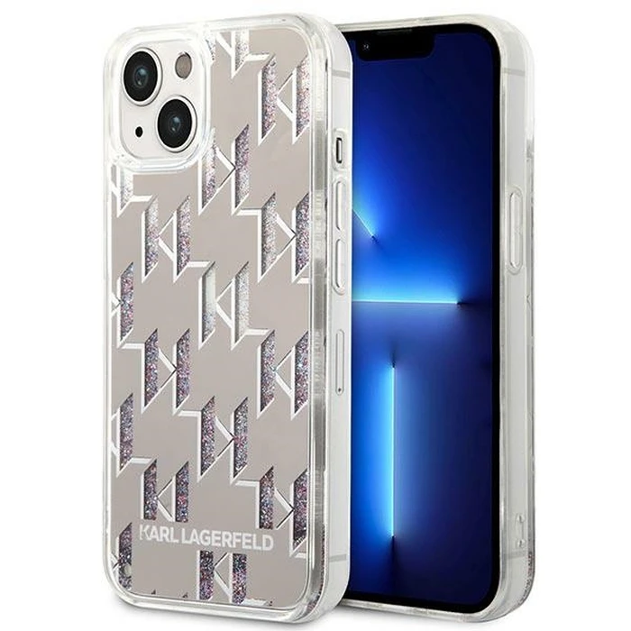 Karl Lagerfeld KLHCP14SLMNMS Apple iPhone 14 hardcase silver Liquid Glitter Monogram