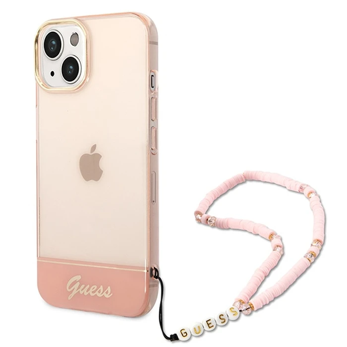Guess GUHCP14MHGCOHP Apple iPhone 14 Plus / 15 Plus pink hardcase Translucent Pearl Strap