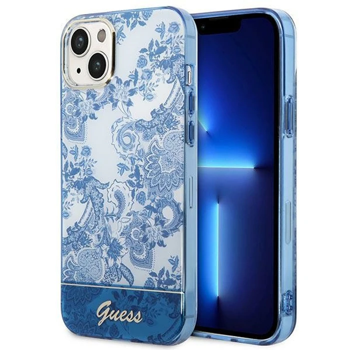 Guess GUHCP14MHGPLHB Apple iPhone 14 Plus / 15 Plus blue hardcase Porcelain Collection