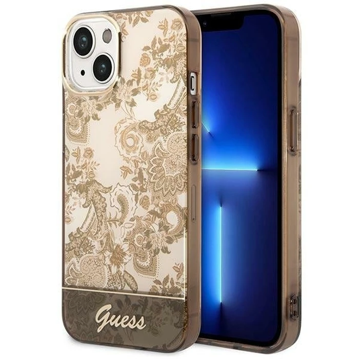 Guess GUHCP14MHGPLHC Apple iPhone 14 Plus / 15 Plus ochre hardcase Porcelain Collection