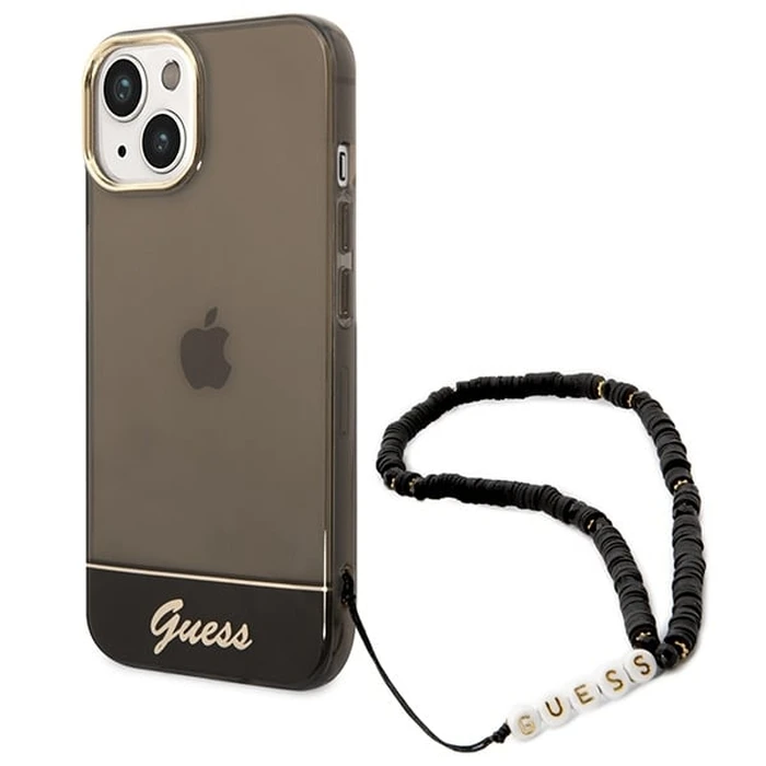 Guess GUHCP14SHGCOHK Apple iPhone 14 black hardcase Translucent Pearl Strap