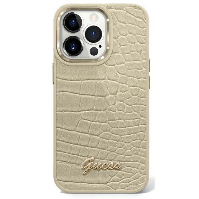Guess GUHCP14MHGCRHD Apple iPhone 14 Plus / 15 Plus gold hardcase Croco Collection