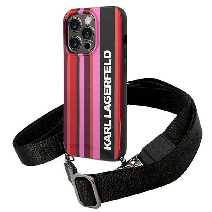 Karl Lagerfeld KLHCP14LSTSTP Apple iPhone 14 Pro hardcase pink Color Stripes Strap