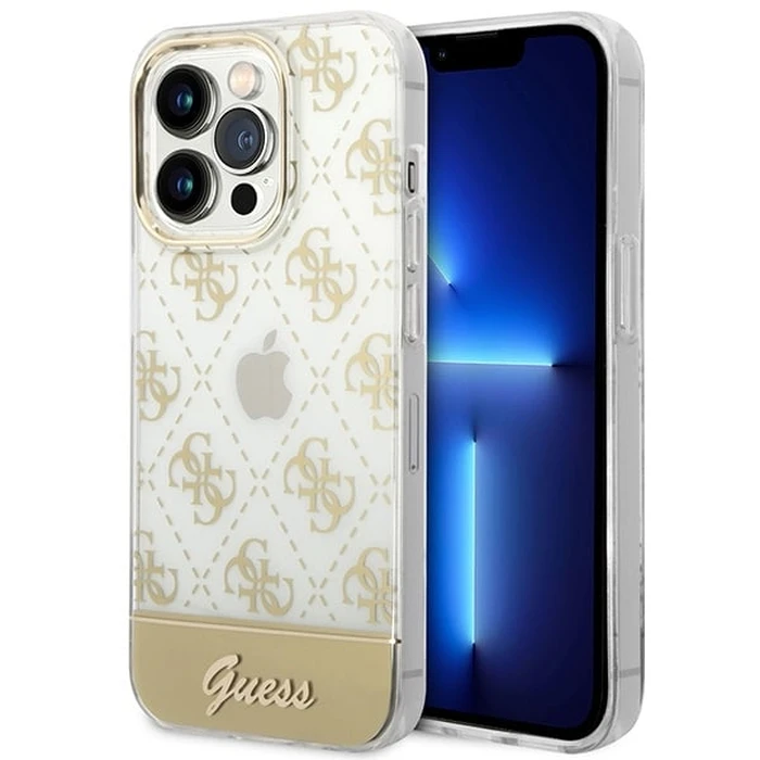 Guess GUHCP14XHG4MHG Apple iPhone 14 Pro Max gold hardcase 4G Pattern Script