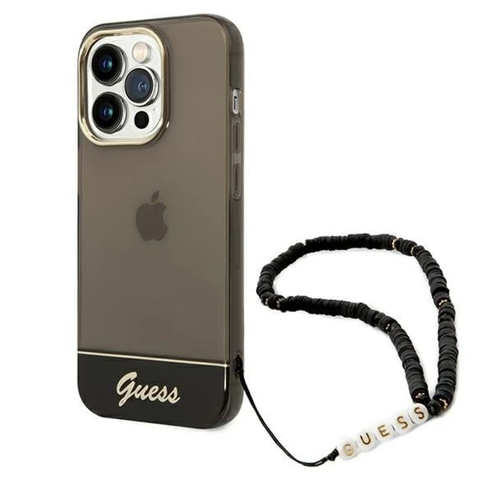 Guess GUHCP14XHGCOHK Apple iPhone 14 Pro Max black hardcase Translucent Pearl Strap