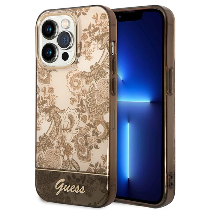 Guess GUHCP14XHGPLHC Apple iPhone 14 Pro Max ochre hardcase Porcelain Collection