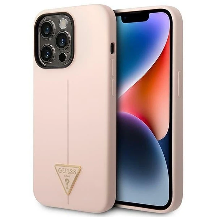 Guess GUHCP14XSLTGP Apple iPhone 14 Pro Max pink hardcase Silicone Triangle