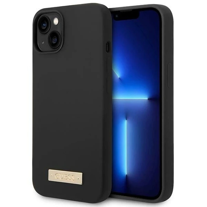 Guess GUHMP14MSBPLK Apple iPhone 14 Plus / 15 Plus black hard case Silicone Logo Plate MagSafe