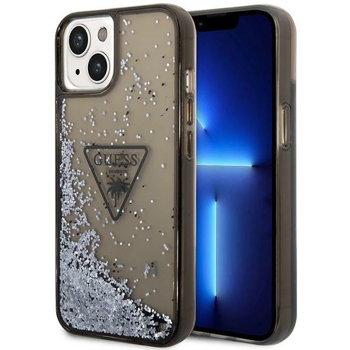 Guess GUHCP14MLFCTPK Apple iPhone 14 Plus / 15 Plus black hardcase Liquid Glitter Palm Collection
