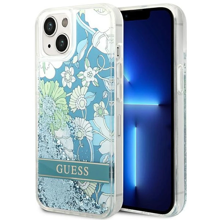 Guess GUHCP14MLFLSN Apple iPhone 14 Plus / 15 Plus green hardcase Flower Liquid Glitter