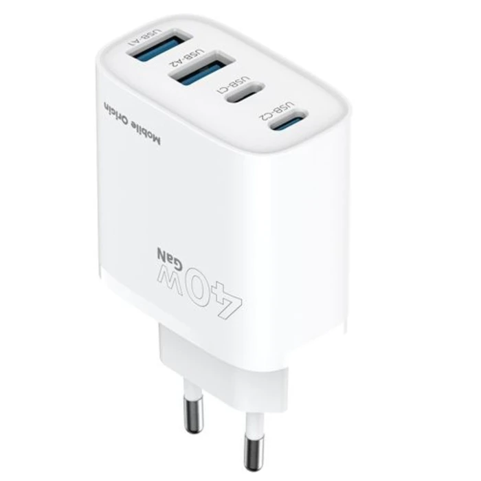 Mobile Origin Φορτιστής Χωρίς Καλώδιο GaN με 2 Θύρες USB-A και 2 Θύρες USB-C 40W Power Delivery Λευκός (MO-40WCH-PW22)