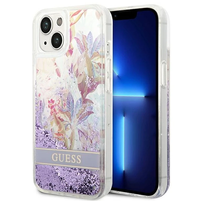 Guess GUHCP14MLFLSU Apple iPhone 14 Plus / 15 Plus purple hardcase Flower Liquid Glitter