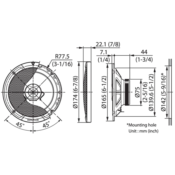 Kenwood KFC-S1767 Σετ Ηχεία Αυτοκινήτου με 30W RMS (2 Δρόμων) KFC-S1767
