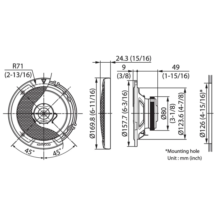 Kenwood KFC-S1677EX Car Speaker 16 cm (2-way) 60W RMS