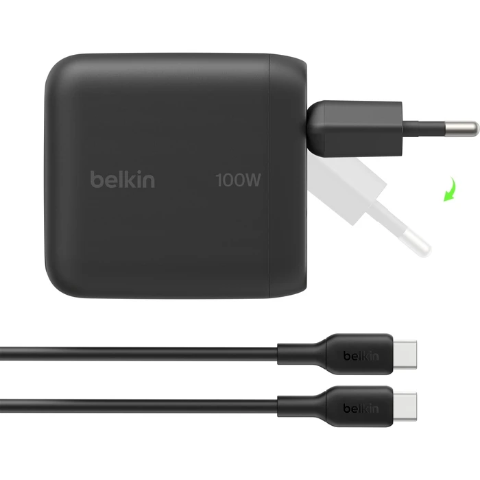 Belkin BOOSTCharge 100W USB‑C GaN φορτιστής τοίχου με καλώδιο USB‑C 1,5 m — Μαύρο