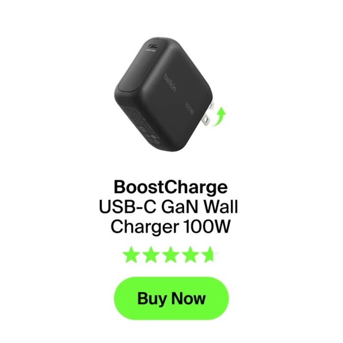 Belkin BOOSTCharge 100W USB‑C GaN Φορτιστής Τοίχου με Πτυσσόμενο Φις - Μαύρο (WCH025KQBK)