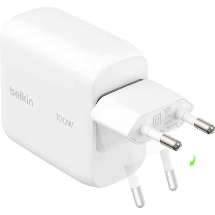 Belkin BOOSTCharge 100W USB-C GaN φορτιστής τοίχου με αναδιπλούμενο βύσμα - Λευκό (WCH025KQWH)