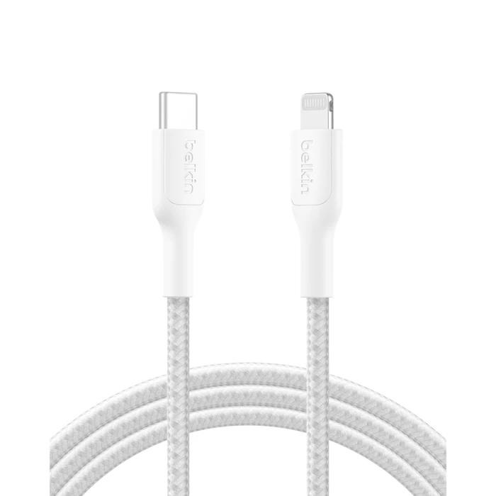 Belkin BoostCharge πλεκτό καλώδιο USB-C σε Lightning 2m (CAA022HQ2MWH) - Λευκό