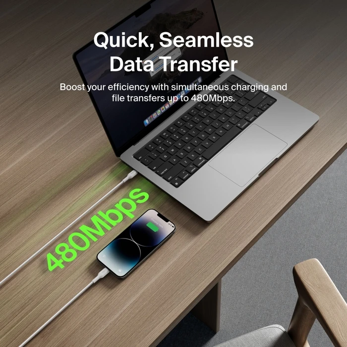 Belkin BoostCharge πλεκτό καλώδιο USB-C σε Lightning 2m (CAA022HQ2MWH) - Λευκό