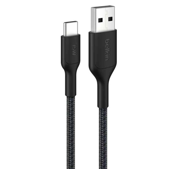 Belkin BOOSTCHARGE Πλεκτό Καλώδιο USB-A σε USB-C 2 μ, Μαύρο (CAB022HQ2MBK)