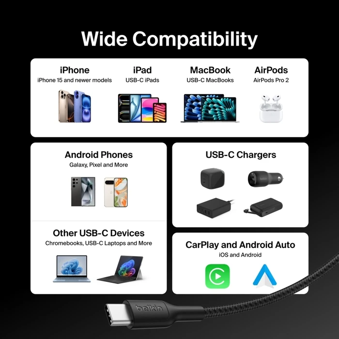Belkin BOOSTCHARGE USB-C σε USB-C καλώδιο 60W 2 μ. Μαύρο (CAB024HQ2MBK)
