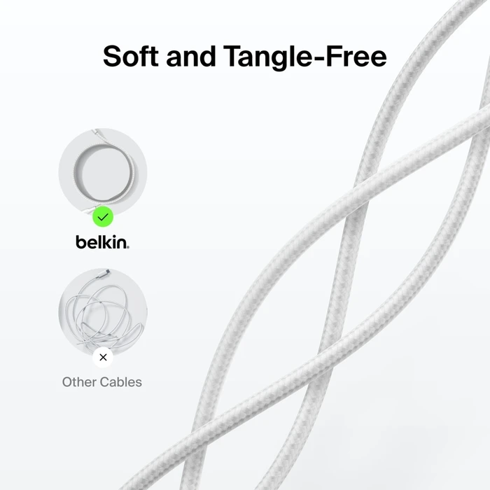 Belkin BOOSTCHARGE USB-C to USB-C Braided Cable 60W 2m White (CAB024HQ2MWH)