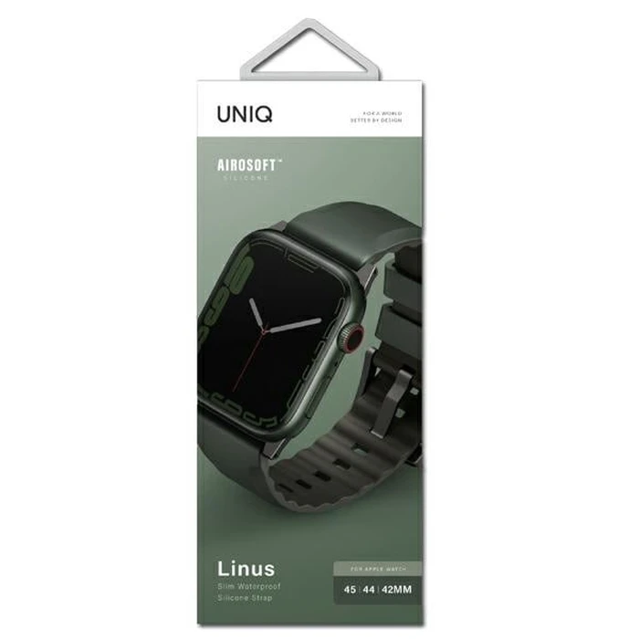 UNIQ Linus strap Apple Watch 4/5/6/7/SE/8/9/Ultra 44/45/49mm Airosoft Silicone green/moss green