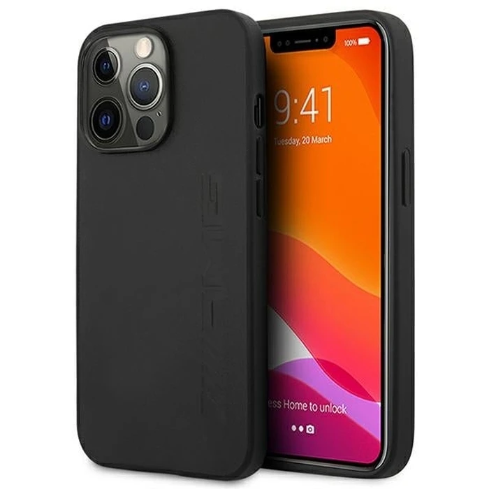 Mercedes AMG AMHCP14LDOLBK Apple iPhone 14 Pro black hardcase Leather Hot Stamped
