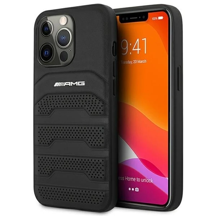 Mercedes AMG AMHCP14LGSEBK Apple iPhone 14 Pro black hardcase Leather Debossed Lines