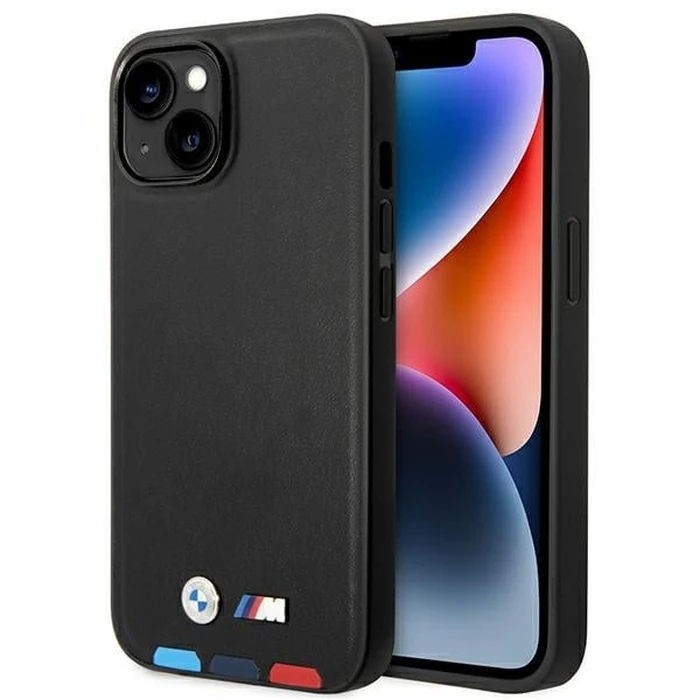 BMW BMHCP14M22PTDK Apple iPhone 14 Plus / 15 Plus black Leather Stamp Tricolor