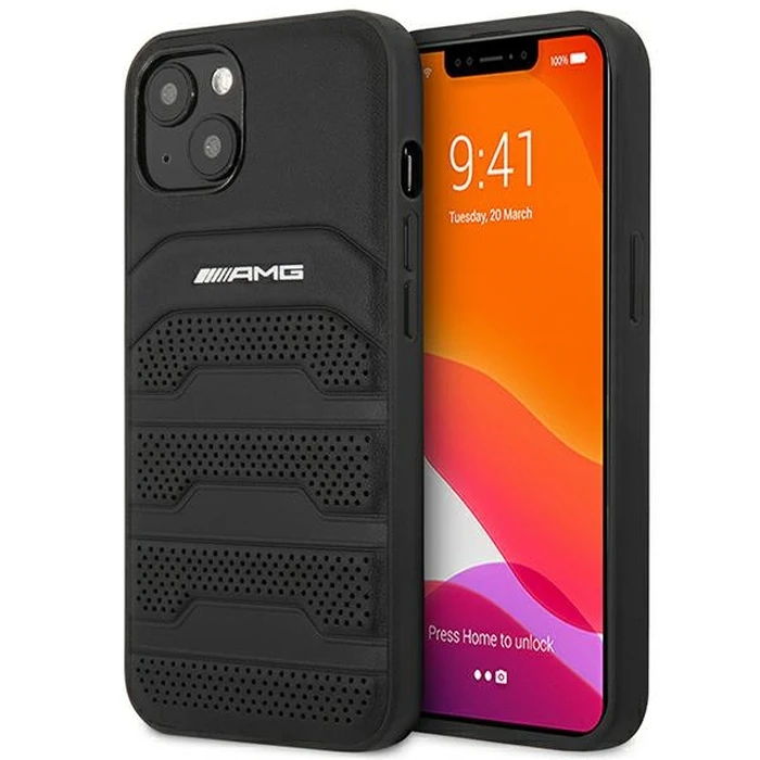 Mercedes AMG AMHCP14SGSEBK Apple iPhone 14 black hardcase Leather Debossed Lines