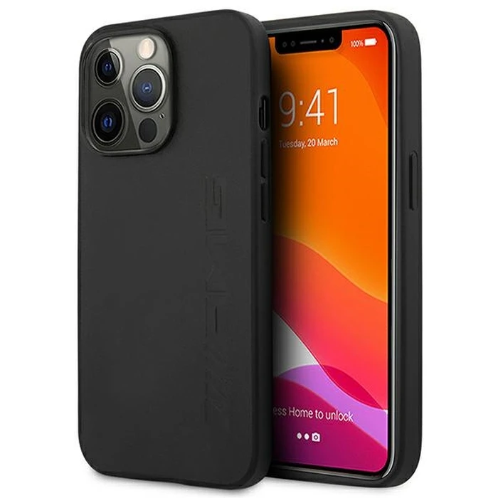 Mercedes AMG AMHCP14XDOLBK Apple iPhone 14 Pro Max black hardcase Leather Hot Stamped