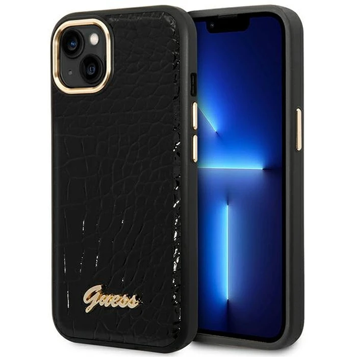 Guess GUHCP14MHGCRHK Apple iPhone 14 Plus / 15 Plus black hardcase Croco Collection
