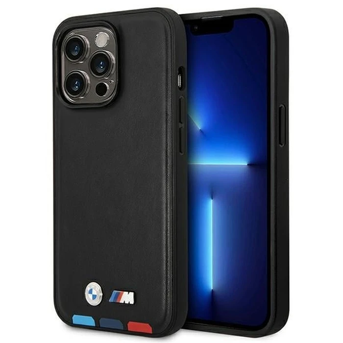 BMW BMHMP14X22PTDK Apple iPhone 14 Pro Max black Leather Stamp Tricolor Magsafe
