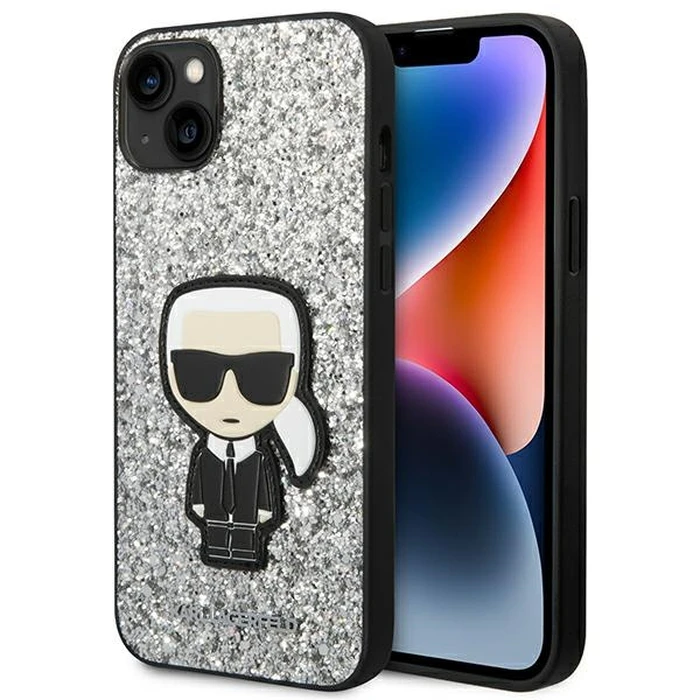 Karl Lagerfeld KLHCP14MGFKPG Apple iPhone 14 Plus / 15 Plus hardcase silver Glitter Flakes Ikonik