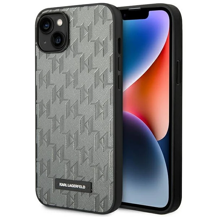 Karl Lagerfeld KLHCP14MSAKLHPG Apple iPhone 14 Plus / 15 Plus hardcase grey Saffiano Mono Metal Logo