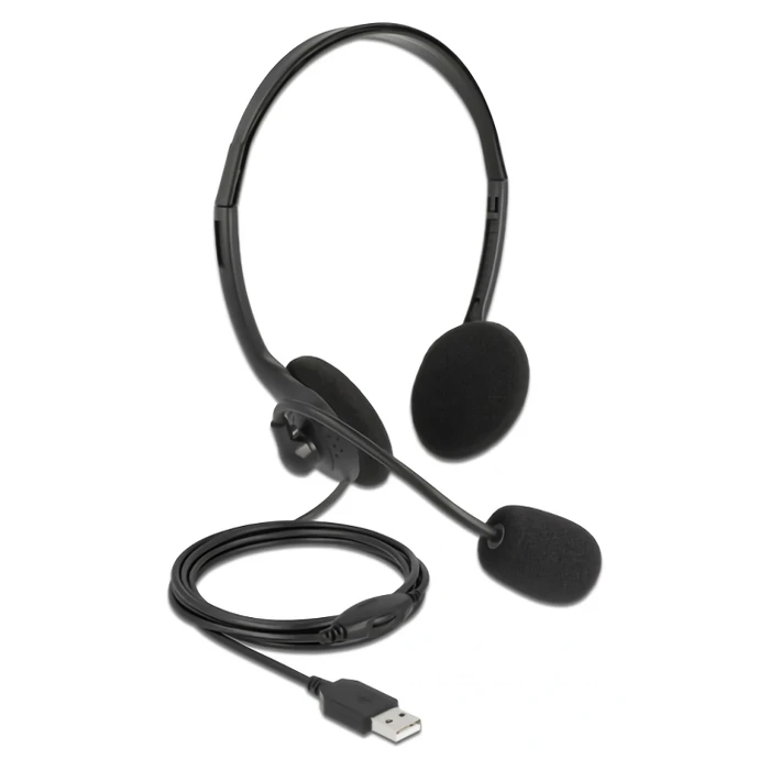 Multimedia Headsets Delock με μικρόφωνο 27178, stereo, USB, volume control, μαύρα