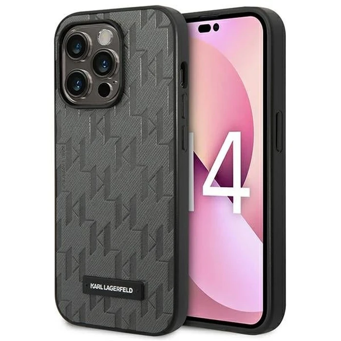 Karl Lagerfeld KLHCP14XSAKLHPG Apple iPhone 14 Pro Max hardcase grey Saffiano Mono Metal Logo