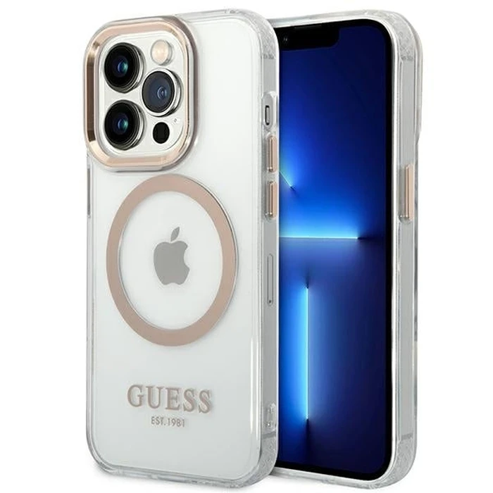 Guess GUHMP14LHTRMD Apple iPhone 14 Pro gold hard case Metal Outline Magsafe