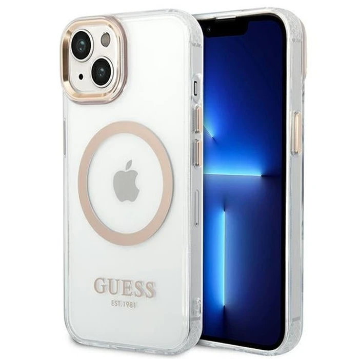 Guess GUHMP14MHTRMD Apple iPhone 14 Plus / 15 Plus gold hard case Metal Outline Magsafe