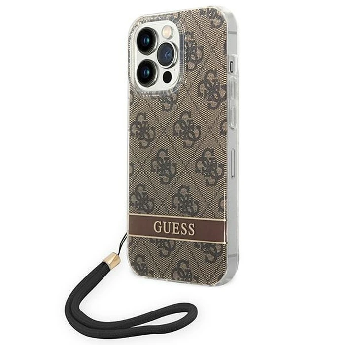 Guess GUOHCP14LH4STW Apple iPhone 14 Pro brown hardcase 4G Print Strap