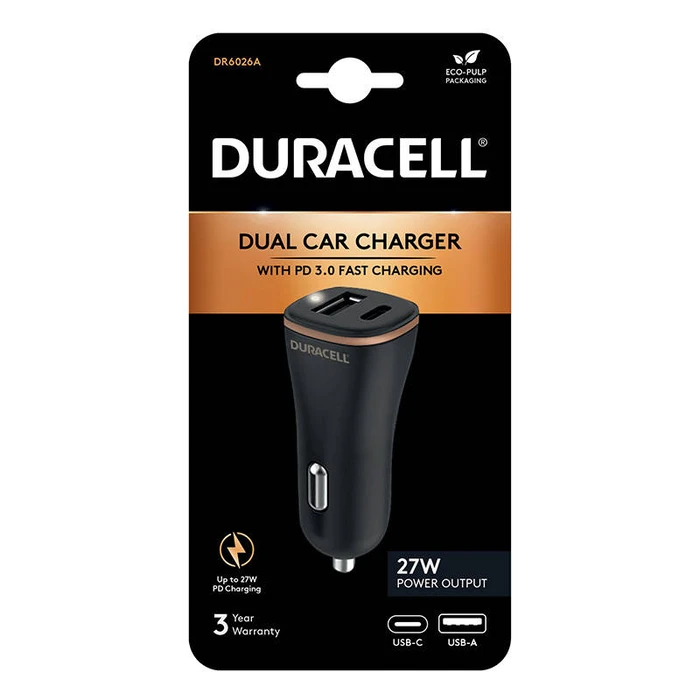 Φορτιστής Αυτοκινήτου Duracell USB, USB-C 27W (Black)