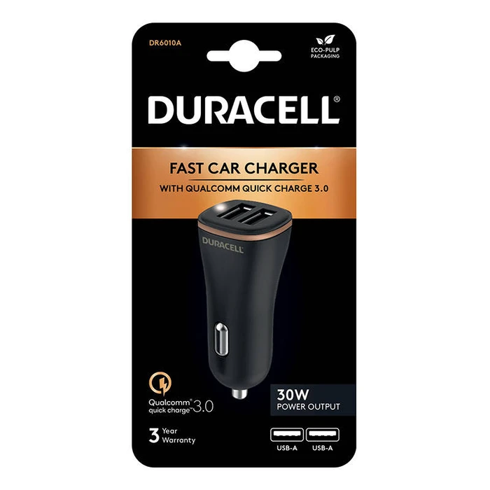 Φορτιστής Αυτοκινήτου 2xUSB 30W Duracell (Black)
