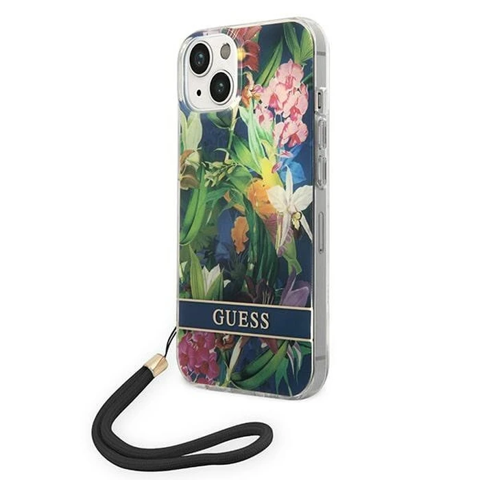 Guess GUOHCP14MHFLSB Apple iPhone 14 Plus / 15 Plus blue hardcase Flower Strap