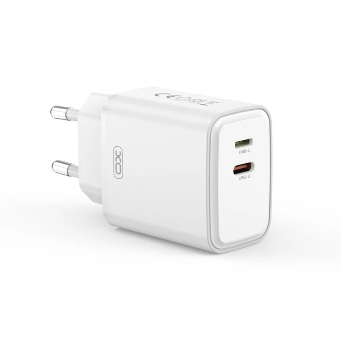 Φορτιστής Πρίζας Xo L145 Με Καλώδιο Lightning, Pd 20w Usb-C + Lightning, 2 Θύρες, Λευκός