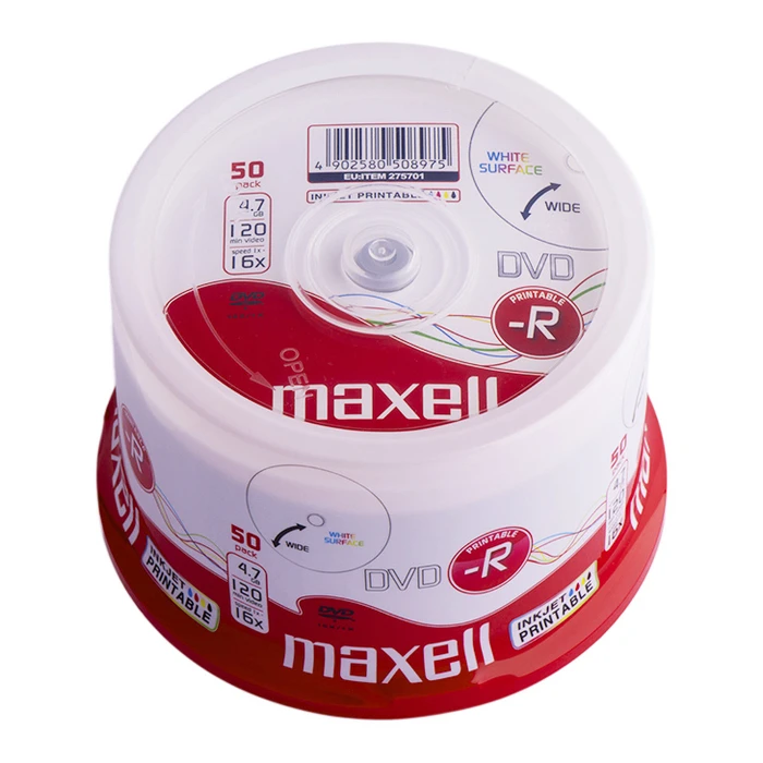 DVD-R Maxell 275701, 4.7GB, 120min, 16x speed, printable, Cake 50τμχ
