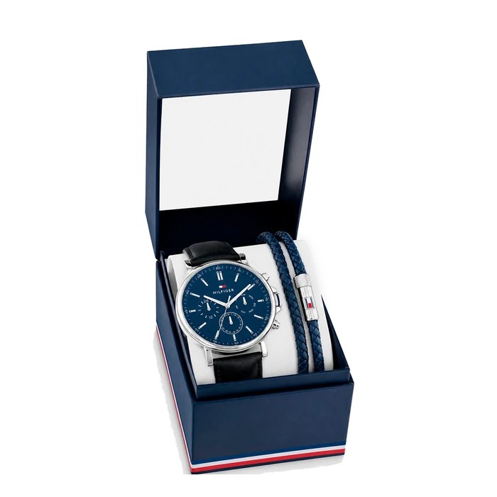 Tommy Hilfiger Tyson Men's Analog Quartz Watch 44 mm Black Leather Strap (Model 2770161)