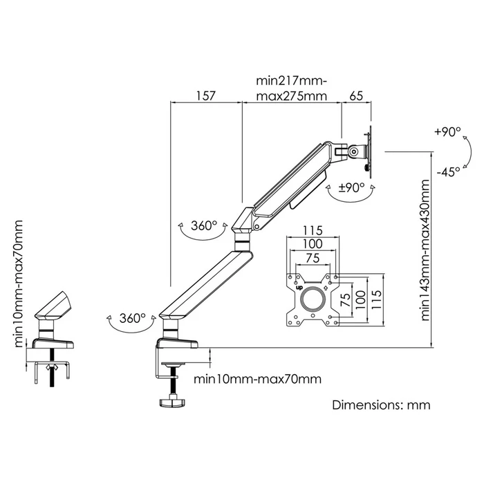Βάση Monitor Anda Seat ARM / A6D White-SILVER, Weight Capacity: 2-9kg