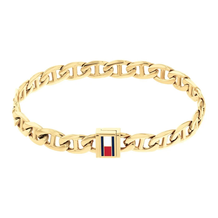 Tommy Hilfiger Men's Bracelet - Stainless Steel, Gold-plated Details, Magnetic Clasp, 19 cm (SKU: 2790646S)