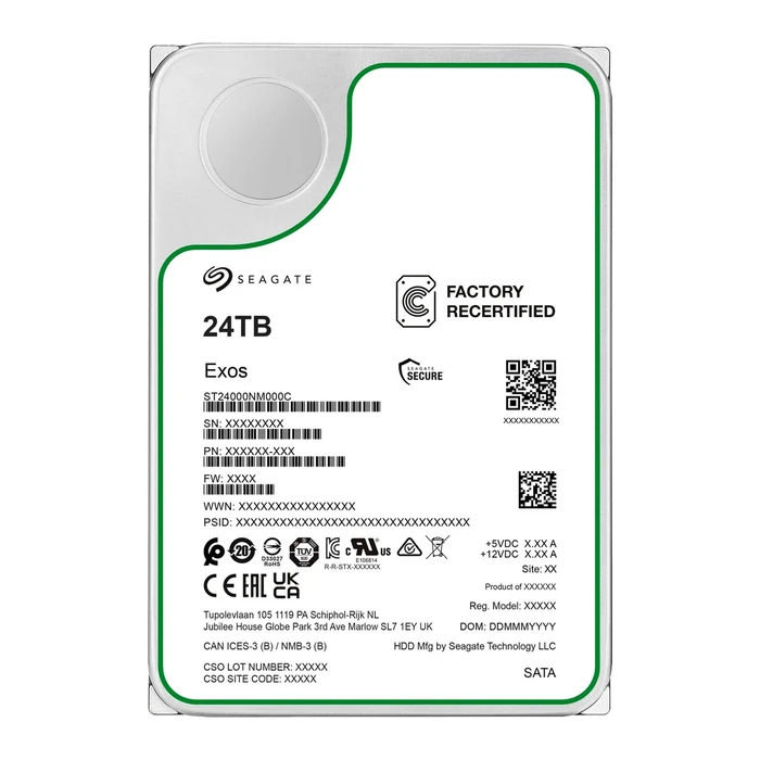 Seagate Exos X24 HDD 24 TB 3.5" SATA 6 Gb/s - Ανακατασκευασμένο (Recertified) - ST24000NM000C-REC